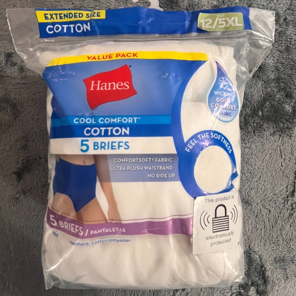 Hanes Cool Comfort Cotton 5-Pack Tagless Wicking No Ride Up Woman's Size 12/5XL